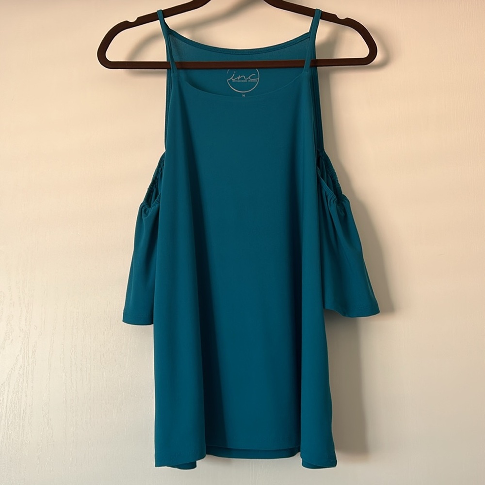 INC - True Teal Cold Shoulder Blouse (M)